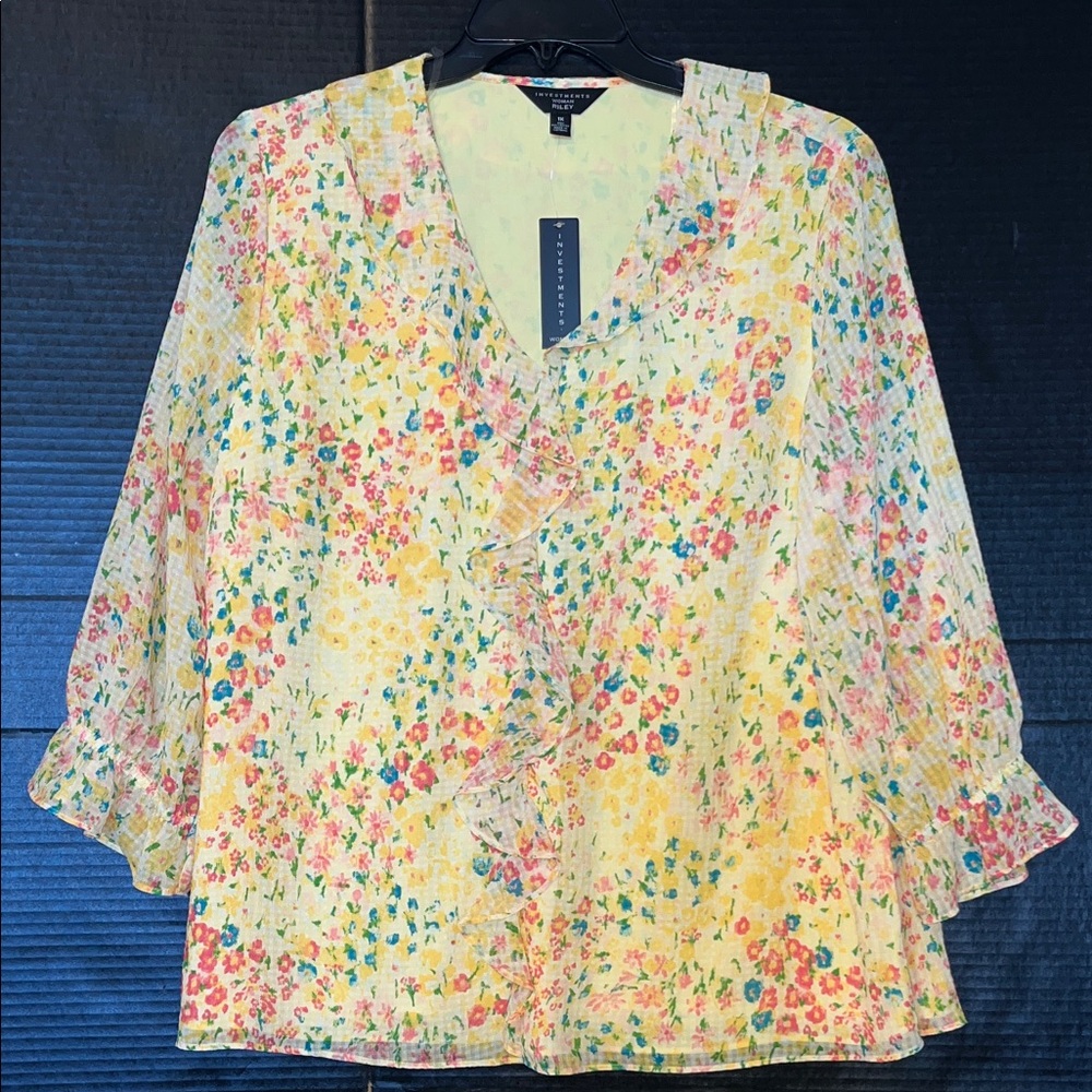 Investments Yellow Floral Ruffle Blouse